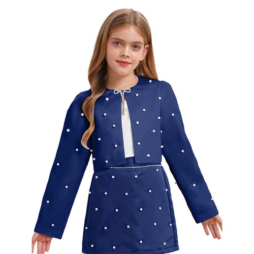 Kid Girl Shrug Pearls Decorated Cardigan Church Wrap All-matched Bolero Satin - Picture 28 of 41
