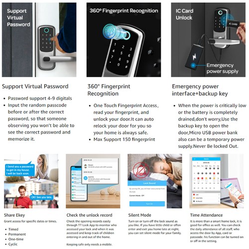 WiFi Smart Door Lock Biometric Fingerprint Touch Password Card Key APP Unlock - Picture 13 of 20