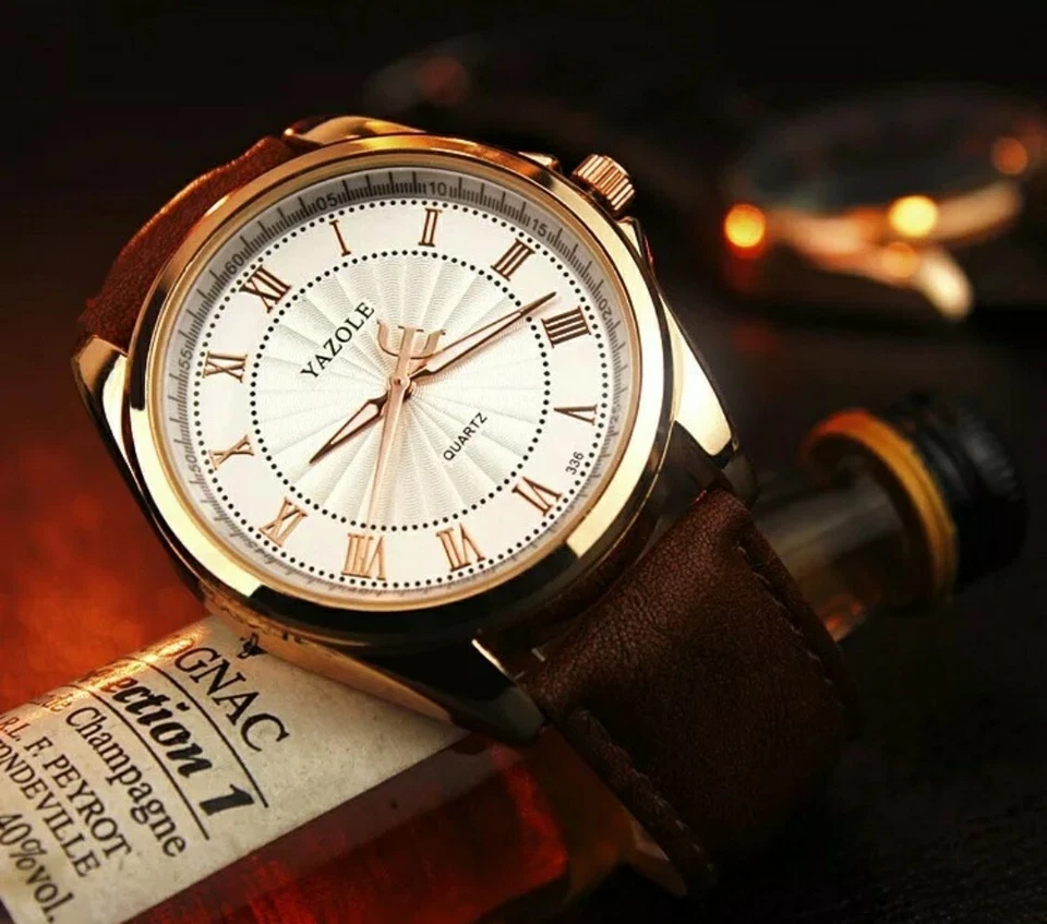 Reloj de cuarzo YAZOLE para hombre. Reloj Cinturón Cuero Impermeable Lujo 40.5mm. Foto 4 de 4