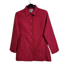 Lilly Pulitzer Jacket Womens Size M Red Button Up Quilted Pocket Coat Hip Length