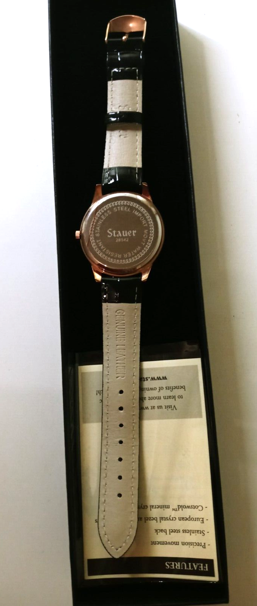 NEW STAUER WATCH WOMENS WITH BOX BLACK GENUINE LEATHER  display picture 2