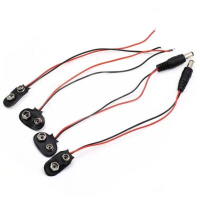 10pcs 9V Battery Snap Clip Connector 150mm Wire Leads 2.1mm DC Power Cable Jack