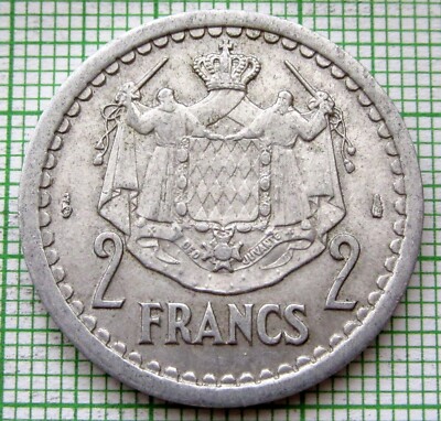 MONACO LOUIS II NO DATE 1943 2 FRANCS, Coat of Arms ALUMINIUM BETTER GRADE