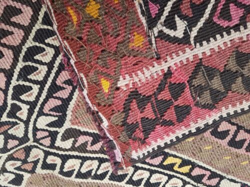 Vintage handgewebt gedeckte Farbe Oushak Kelim Teppich Läufer breit, 4 Fuß 12 Zoll x 14 Fuß 11 Zoll - Bild 12 von 12