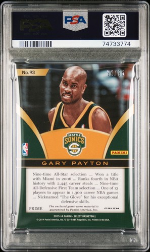Gary Payton 2013 Panini Select Game Used Swatches Signed Card #93 Auto PSA 10 - Picture 2 of 2