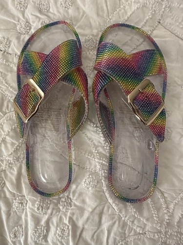 Women’s Colorful Beaded Jelly Sandals Slides Size 7.5 NEW Super Cute!!!