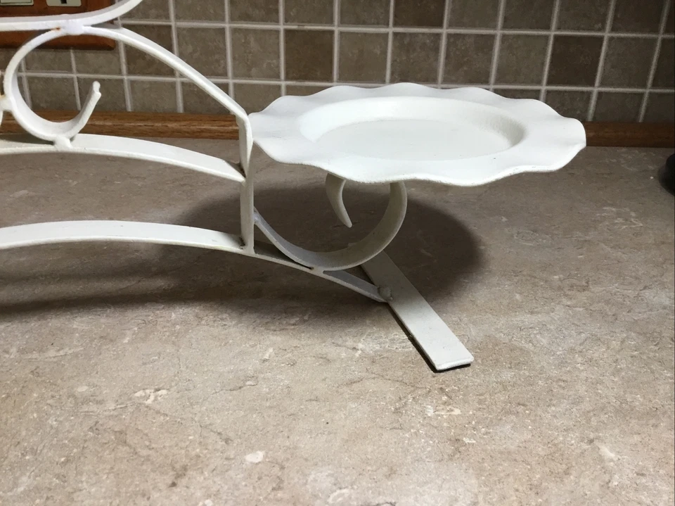 White  Metal 3 Pillar Candle Stand Display Holder Candelabra 19 1/2”-8” Tall - Image 3 of 4