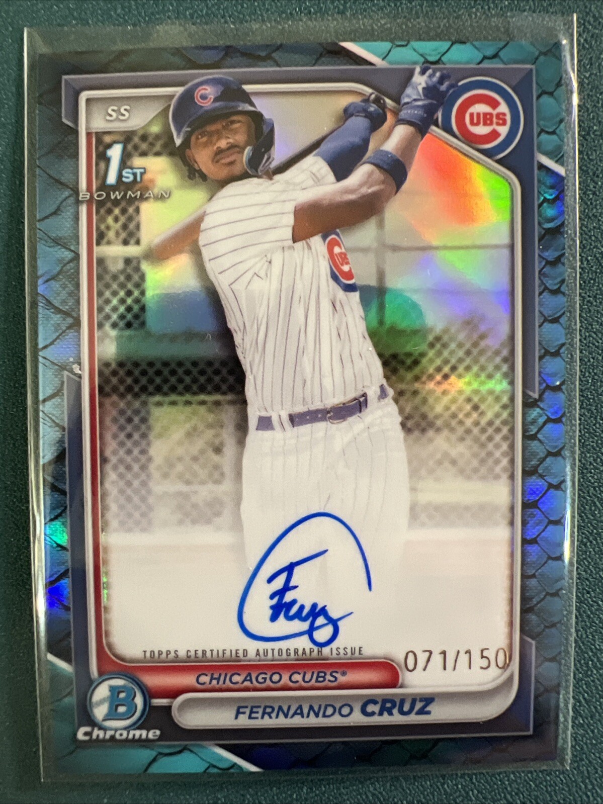 2024 Bowman Chrome Baseball 1st Bowman Auto 071/150 Fernando Cruz REPTILIAN Blue