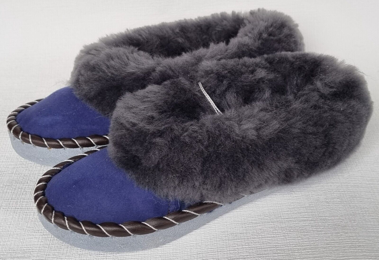 APL PELLICCIA DI AGNELLO calde mocassino n.37 NUOVE pelle di pecora pelle fatte a mano *BLU2