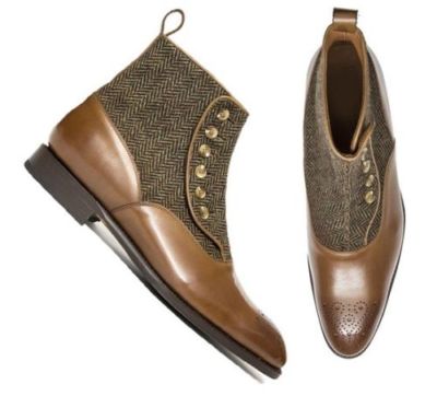 Herren Handarbeit Stiefel knöchelhoch Burgunder Leder Tweed formell Freizeit Kleid Stiefel
