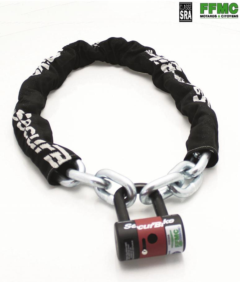 Antivol chaine SECURBIKE 14mm homologue SRA FFMC de 1.20m pour moto et scooter