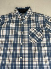Hurley Men's Button Down Shirt Large Blue Plaid Pocket Short Sleeve Size L