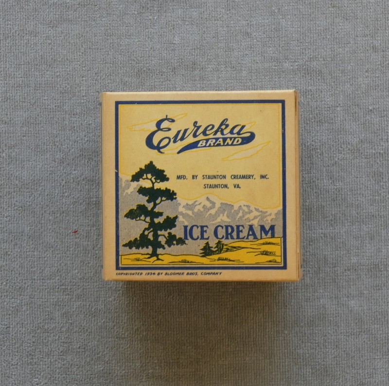 Eureka Brand pint ice cream brick cardboard carton Staunton Creamery Staunton VA