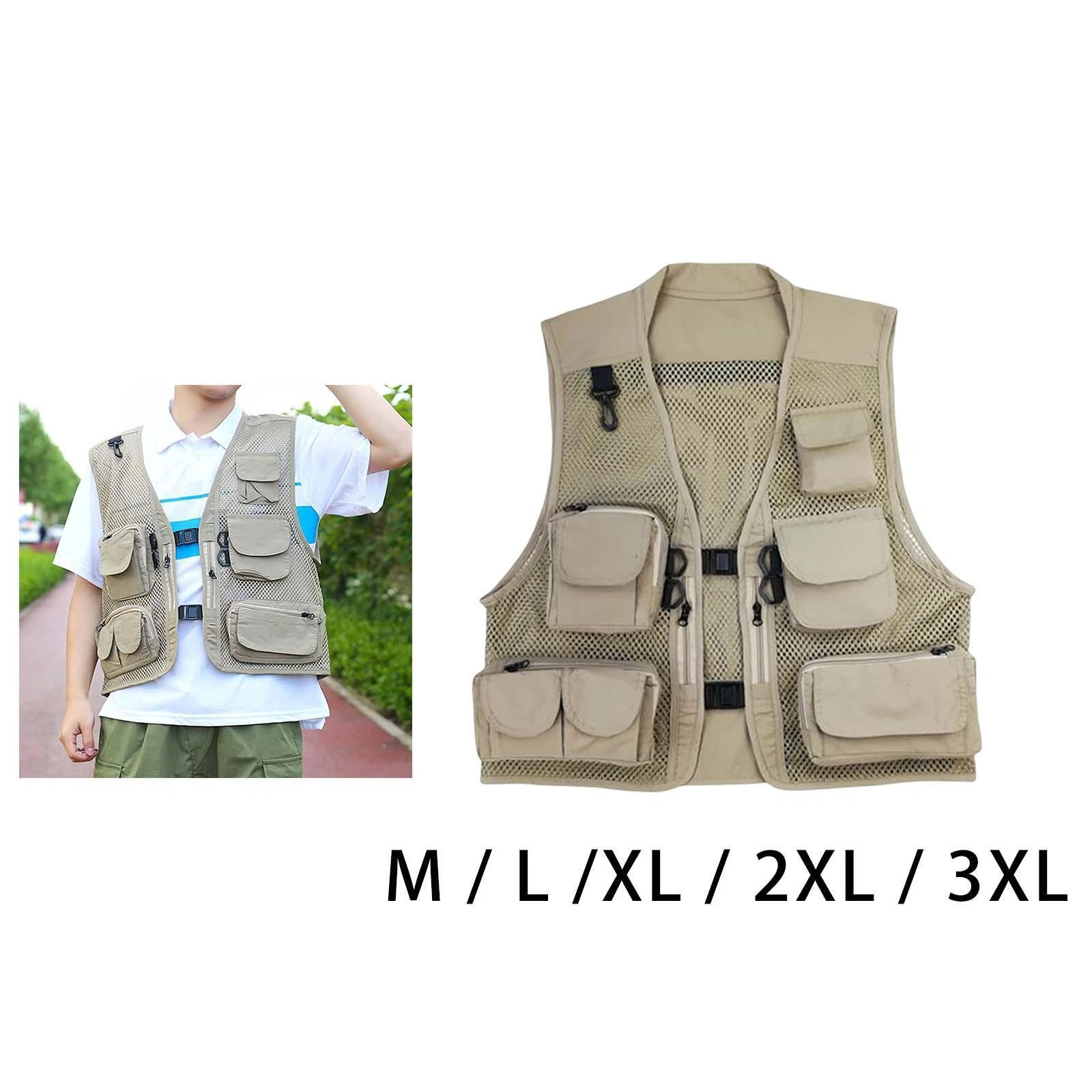 Sleeveless Jacket with Multi Pockets Removable Coat Fishing Vest for Camping