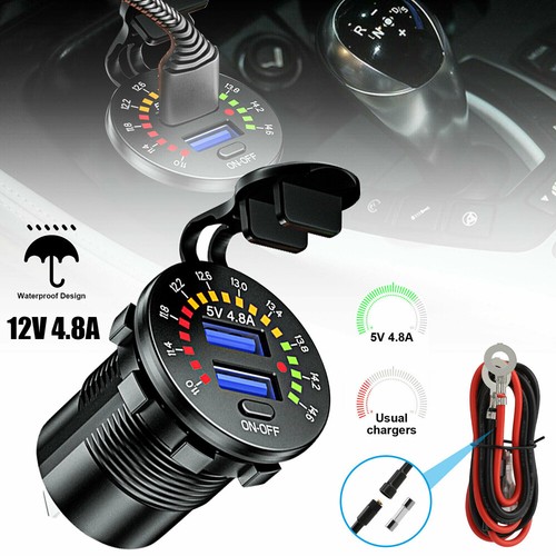 12-24v Dual USB Car Fast Charger Socket Power Outlet LED Voltmeter Waterproof - Picture 28 of 36