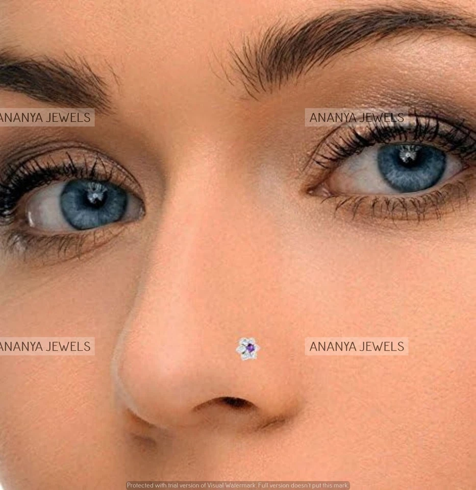 Broche de nariz feminino ouro branco 14K diamante natural H-I/S-I 0,05 CT - Imagem 4 de 4