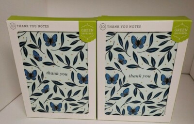 GREEN INSPIRED 20 CT BUTTERFLY GARDEN THANK YOU CARDS-2 BOXES OF 10