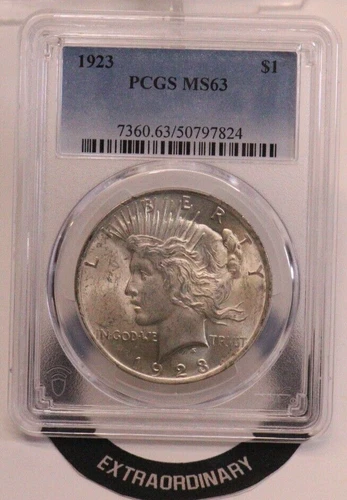 1923 $1 Peace Silver Dollar- PCGS MS63 GENUINE BEAUTIFUL COIN
