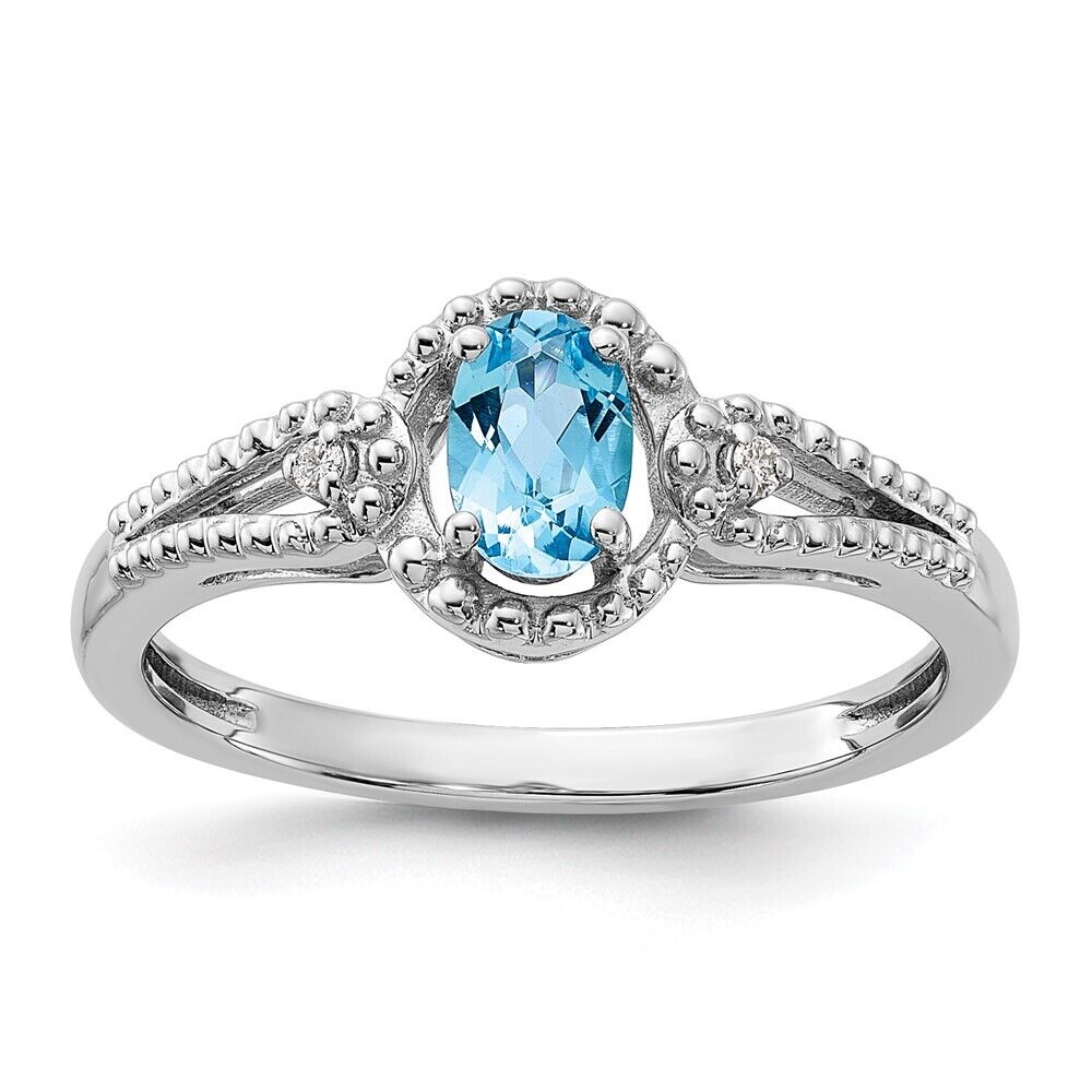 Sterling Silver Diamond & Light Swiss Blue Topaz Oval Ring Sterling Silver Diamond & Light Swiss Blue Topaz Oval Ring