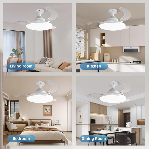 Socket Fan with Light Ceiling Fan 3 Color Dimmable LED Light Invisible Fan Blade - Picture 6 of 7