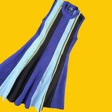 Scoop Knit Dress Women M Blue Striped Sleeveless Fit Flare Ribbed Contemporary