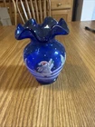 Fenton Glass 95th Ann. Hand Painted Jolly Snowman Cobalt Blue Vase Ltd Edt #368