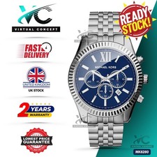 MICHAEL KORS MK8280 Lexington Silver Strap Blue Dial Chronograph Mens Watch 45mm