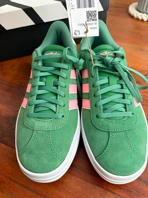 adidas VL Court Bold Damen Sneaker Grün/Rosa/Weiß EU 39 1/3 UK 6 Low Top