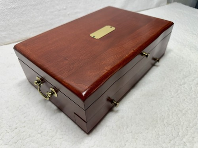 #ad VTG Reed amp; Barton Eureka Wood Tiered Jewelry Box Chest W Drawer Blue Velvet $52.00