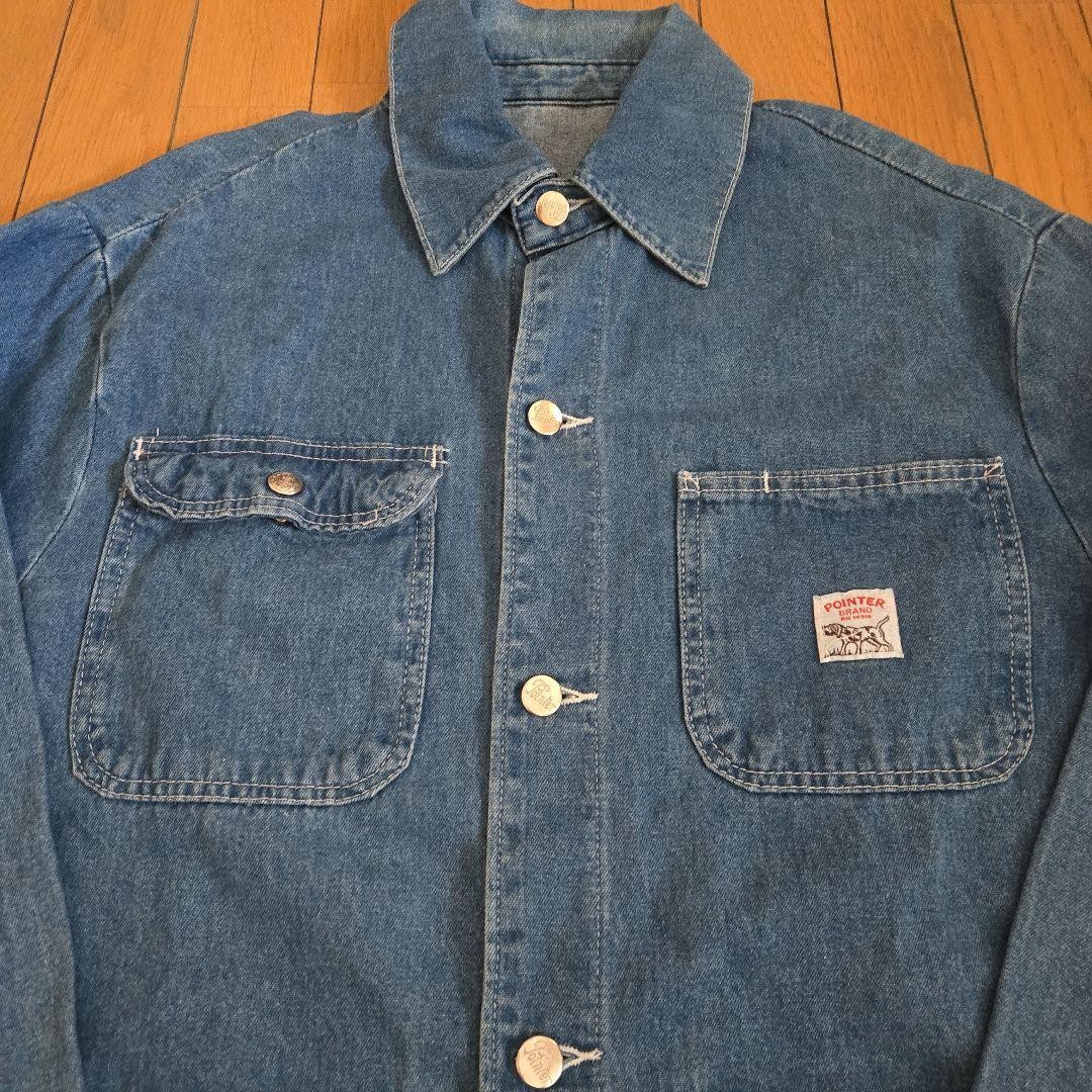 POINTER Denim Coverall Jacket M Blue 4 Pockets Bu… - image 2