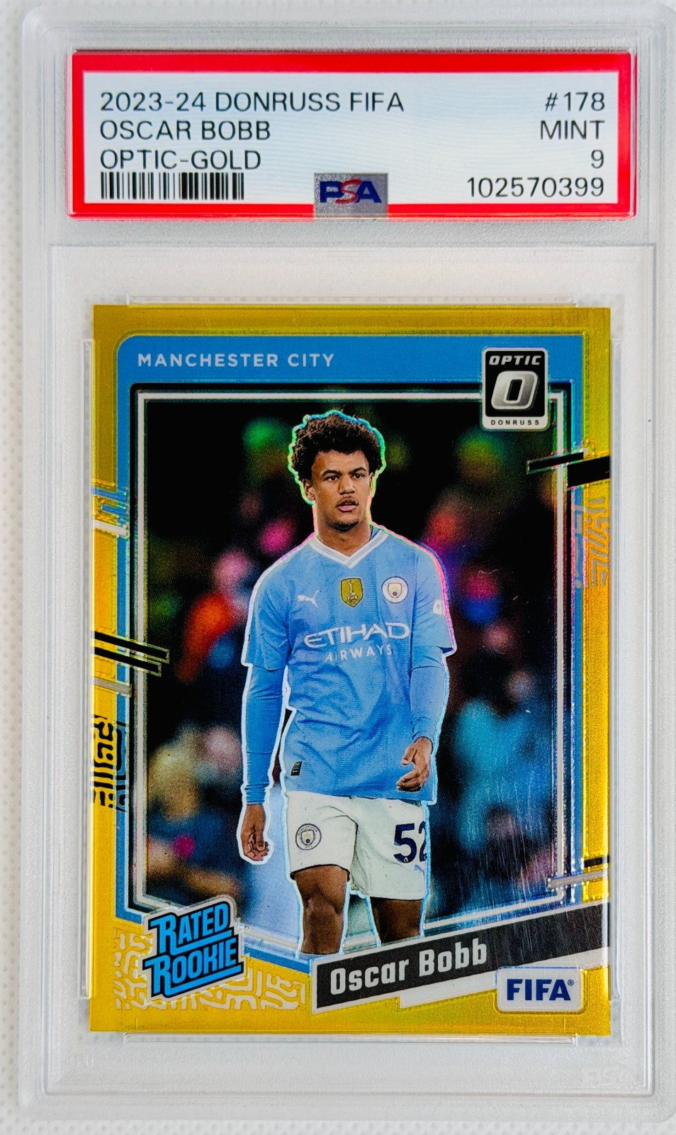 2023-24 PANINI DONRUSS FIFA #178 OSCAR BOBB OPTIC-GOLD 10/10 PSA 9