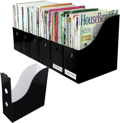 Set of 6 Magazine File Holders Desk Organizer File Storage with Labels Black