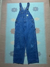 Vintage Carhartt denim bib overalls R07 DST workwear farm dark blue jeans 36x30