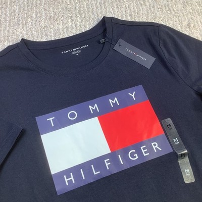 Tommy Hilfiger Mens Navy Blue Flag Logo Graphic T-Shirt Size M NWT