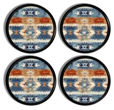 Southwestern Aztec Cabinet Knobs - Washed Indigo Blue & Rust Tribal Drawer Pulls