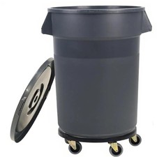 32 Gallon Rolling Outdoor Trash Can With Wheels Lid Sturdy Handle Round Garbage