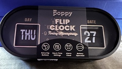 NEW XO POPPY Retro Calendar Flip Alarm Clock Date Day Set Vintage