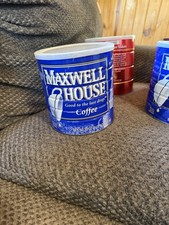 Maxwell House Coffee Tin Can Container w/ Plastic Lid Blue White