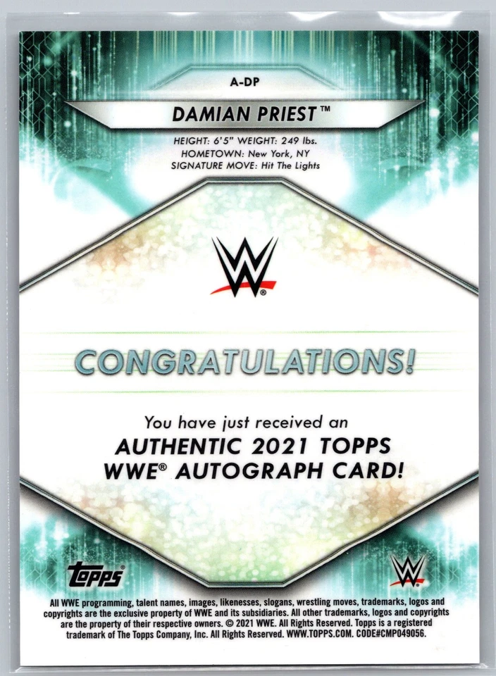 2021 Topps WWE Damian Priest Purple Auto /25 #A-DP - Image 2 of 2