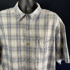 O'Neill ONeill Mens Short Sleeve Button Down Shirt XL Beige  Blue Plaid Camp