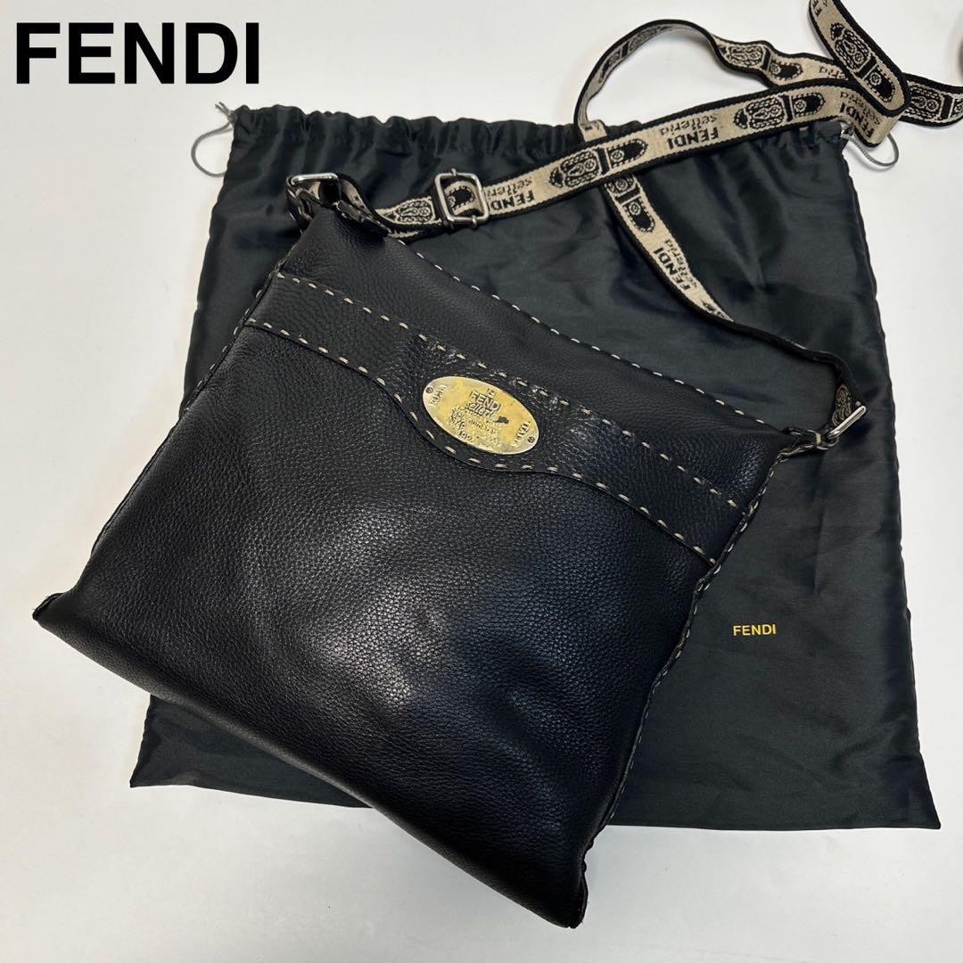 FENDI Celeria Black Leather Shoulder Bag Authentic Excellent Condition JPN