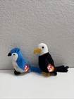 Ty Rocket The Blue Jay Beanie Baby And Baldy The Bald Eagle W/tags Vintage