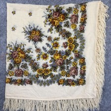 Authentic Russian Pavlovo Posad SHAWL WOOL 58"x58" 147cm x 147cm Fringe a