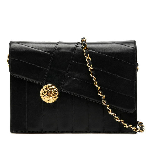 CHANEL Coco Mark Chain Flap Shoulder Bag Black Lambskin Ladies CHANEL from Japan