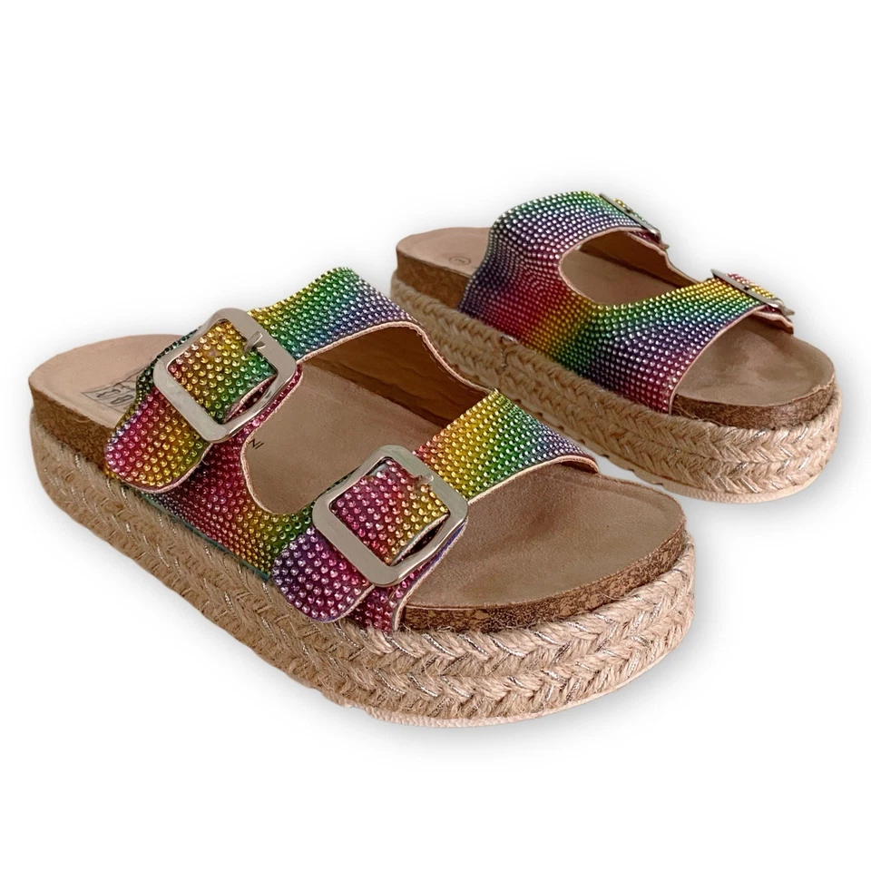 Sandálias Adrienne Vittadini meninas 3 fivelas duplas arco-íris strass espadrille - Imagem 4 de 4