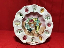 Vintage Hand-Painted Ceramic Deviled Egg Serving Dish Italian Scene 12” 