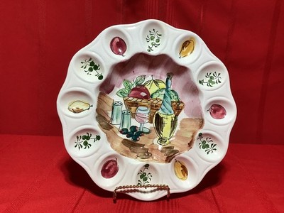 Vintage Hand-Painted Ceramic Deviled Egg Serving Dish Italian Scene 12  