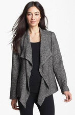 EILEEN FISHER Gray Marled Draped Open Front Jacket Cardigan Sweater Size S