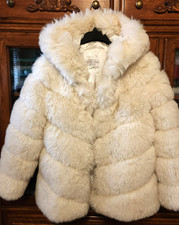 Donna Salyers Fabulous Furs Chevron Ivory Fox Hooded Coat Size M