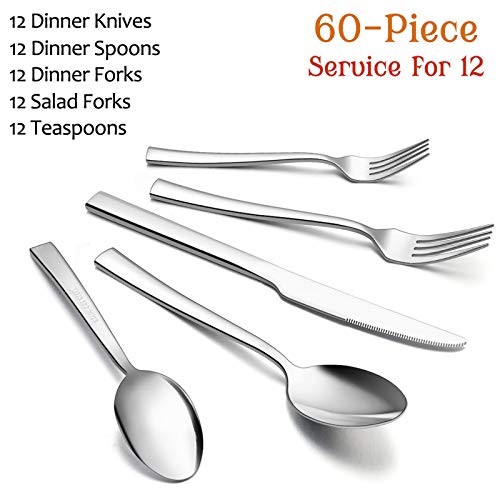 60-Piece Silverware Set,  Stainless Steel Flatware Set Service for 60 Pieces